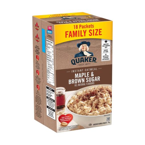 【Flash Sale + Free Shipping】QUAKER Maple & Brown Sugar Family Pack Instant Oatmeal (18 Packets x 43 g)+Apples & Cinnamon Family Pack Instant Oatmeal (18 Packets x 33 g)+Gluten-Free Quick Oats, 511 g - Image 2