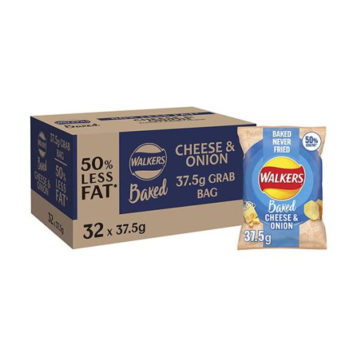 【2025 Flash Sales+ Free Shipping】Walkers 37.5 g Baked Cheese and Onion Potato Crisps Box – 50 Percent Less Fat Suitable for Vegetarians – Case of 32 Bags