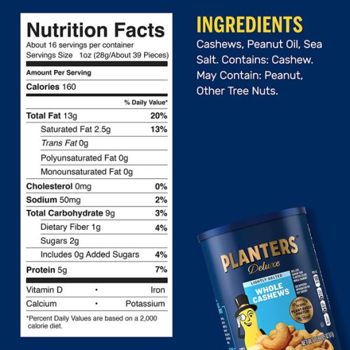 【2025 Flash Sales+ Free Shipping】PLANTERS 1.14 Pound Resealable Canister Deluxe Lightly Salted Whole Cashews - Pack of 1 - Image 4