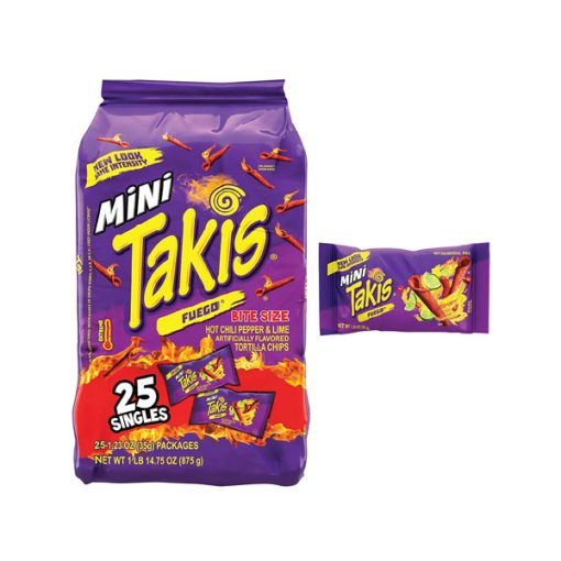 【2025 Flash Sales+ Free Shipping】Takis 30.75 Ounces 25 Individual Snack Packs Hot Chili Pepper and Lime Artificially Flavored Mini Fuego Rolled Tortilla Chips - 1.23 Ounces Each