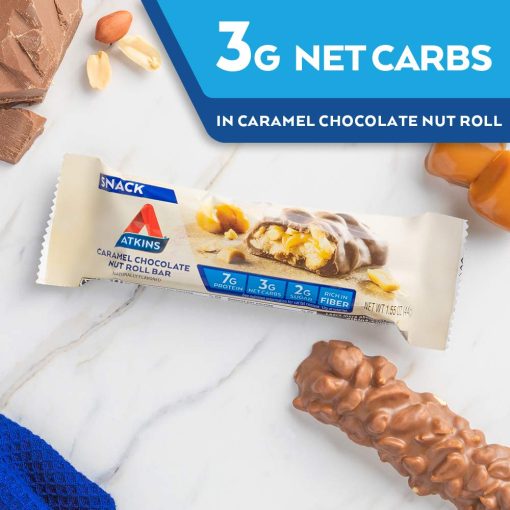 【2025 Flash Sales+ Free Shipping】Atkins Snack Bar, Caramel Chocolate Nut Roll, 8 Count - Image 2