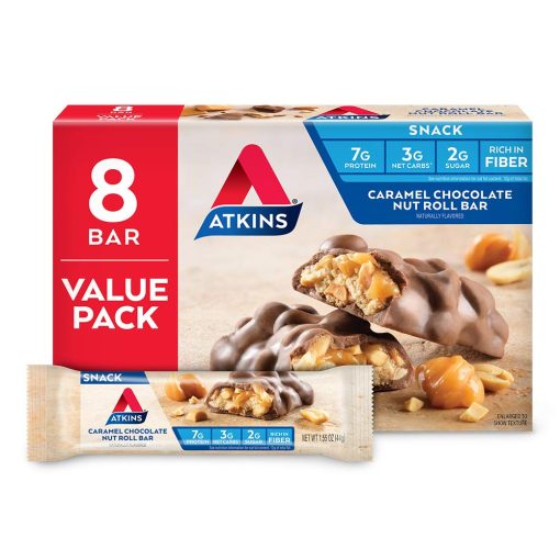 【2025 Flash Sales+ Free Shipping】Atkins Snack Bar, Caramel Chocolate Nut Roll, 8 Count