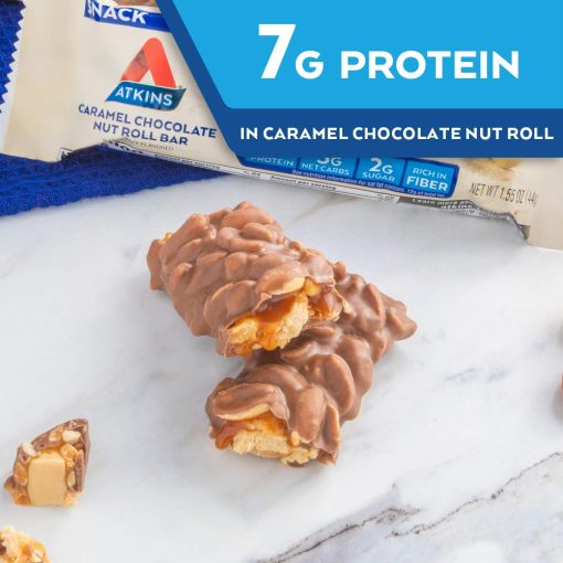【2025 Flash Sales+ Free Shipping】Atkins Snack Bar, Caramel Chocolate Nut Roll, 8 Count - Image 3