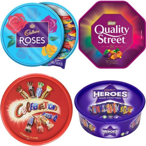 【First Order Discount】Assorted Christmas Chocolate Tubs Selection - Pack of 5 - Bulk Buy of Roses, Heroes, Quality Street, Celebrations Chocolate Pralines & 1 Terry's Orange Chocolate with Topline Card for Chocolate Gifts - Image 3