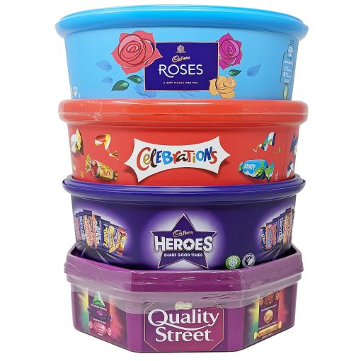 【First Order Discount】Assorted Christmas Chocolate Tubs Selection - Pack of 5 - Bulk Buy of Roses, Heroes, Quality Street, Celebrations Chocolate Pralines & 1 Terry's Orange Chocolate with Topline Card for Chocolate Gifts - Image 4