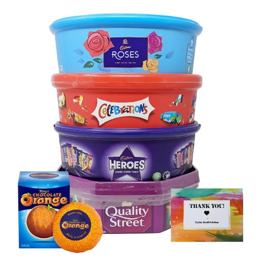 【First Order Discount】Assorted Christmas Chocolate Tubs Selection - Pack of 5 - Bulk Buy of Roses, Heroes, Quality Street, Celebrations Chocolate Pralines & 1 Terry's Orange Chocolate with Topline Card for Chocolate Gifts - Image 2